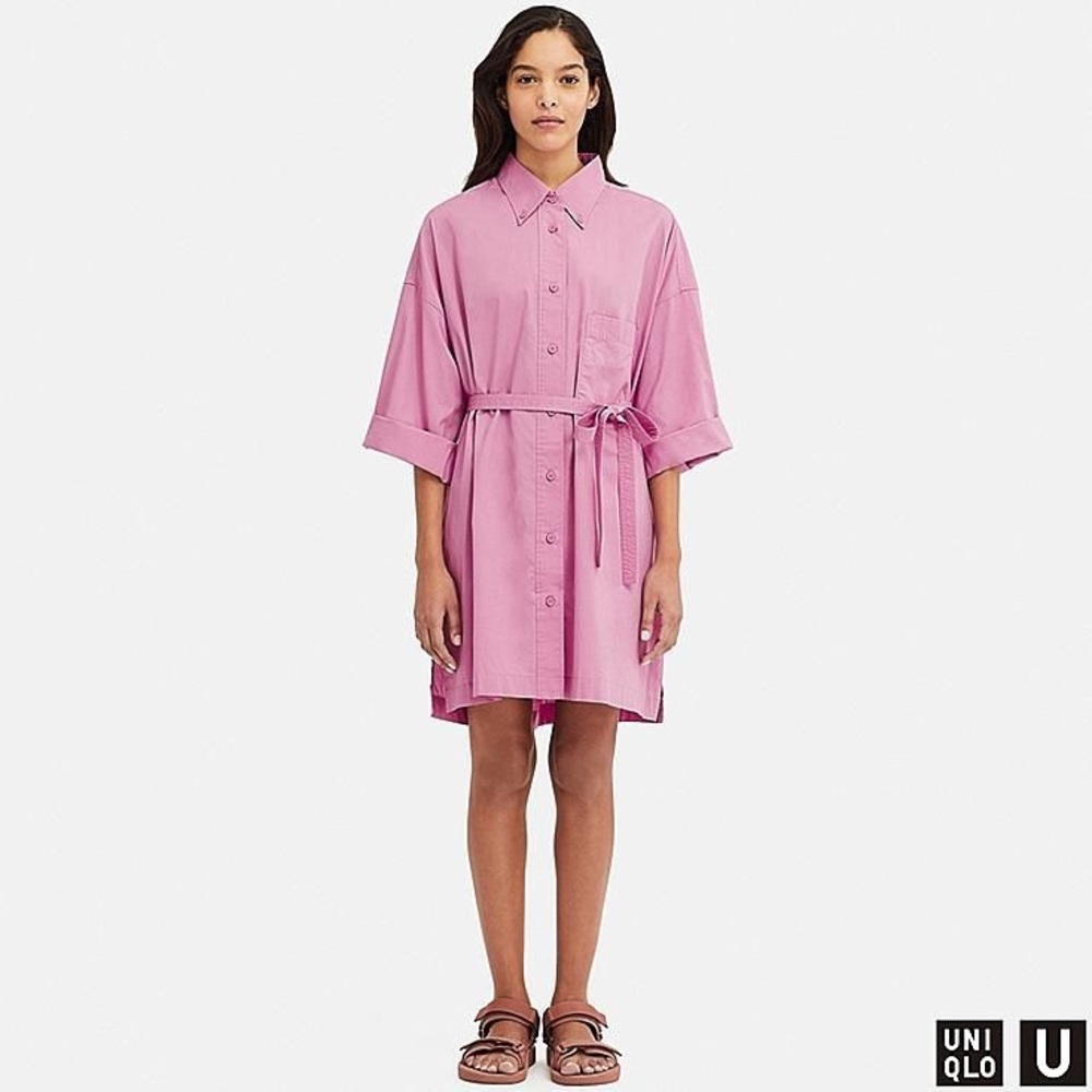 Uniqlo U Lemaire pink oversized shirt dress w/ tie